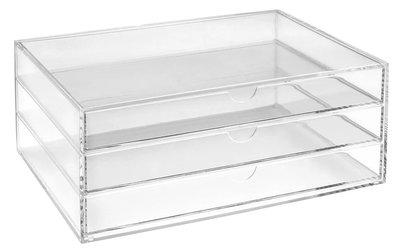 axisgo - OSCO A3TSL Magazin mit 3 Schubladen aus klarem Acryl im Querformat farblos