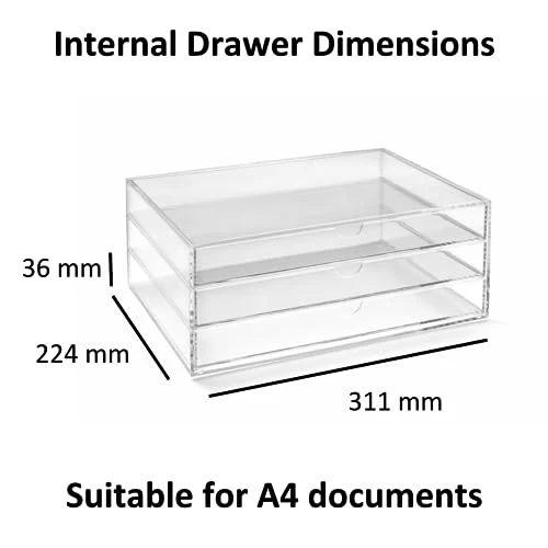axisgo - OSCO A3TSL Magazin mit 3 Schubladen aus klarem Acryl im Querformat farblos