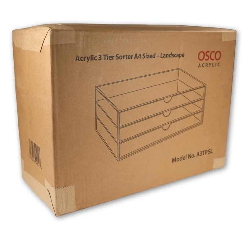 axisgo - OSCO A3TSL Magazin mit 3 Schubladen aus klarem Acryl im Querformat farblos