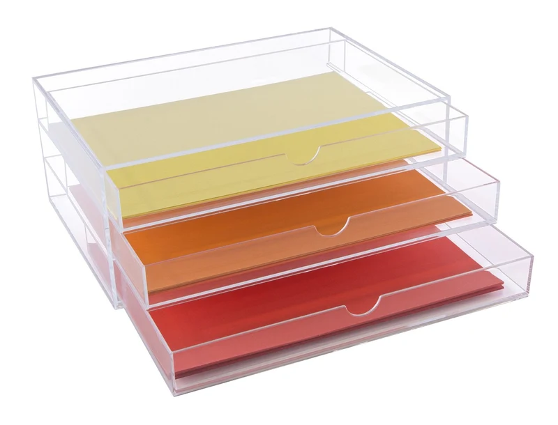 axisgo - OSCO A3TSL Magazin mit 3 Schubladen aus klarem Acryl im Querformat farblos