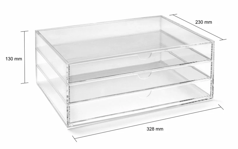 axisgo - OSCO A3TSL Magazin mit 3 Schubladen aus klarem Acryl im Querformat farblos