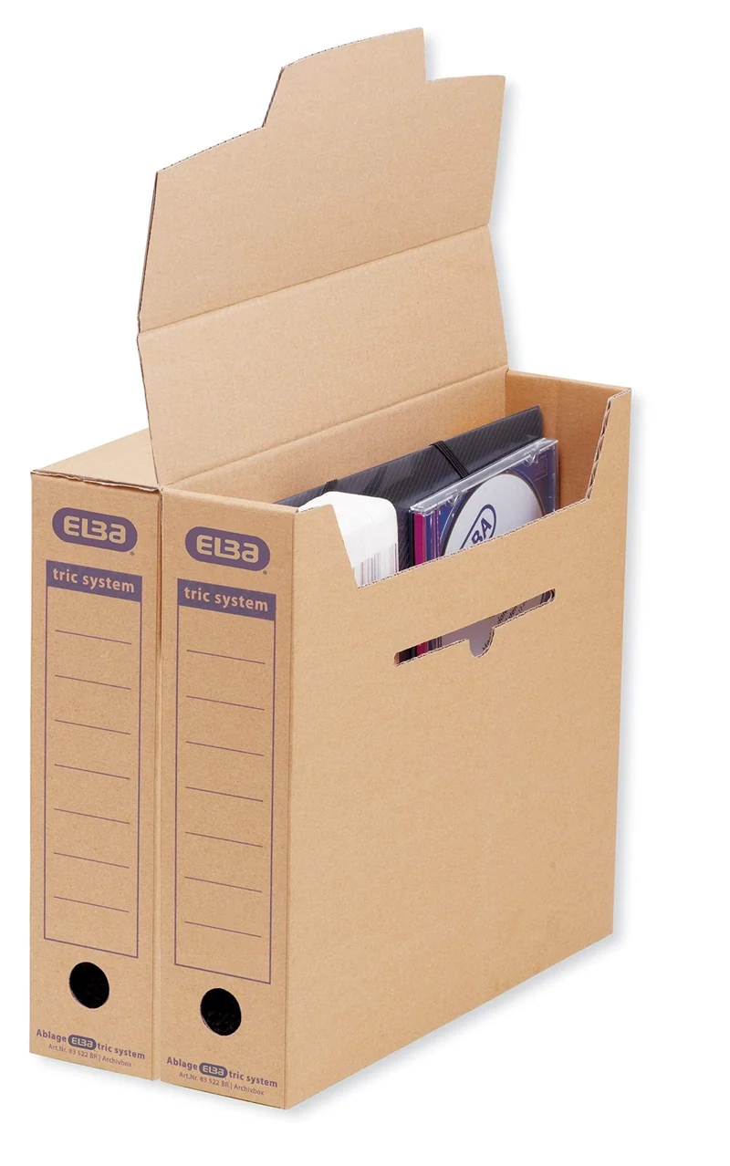 axisgo - Elba Archivbox tric system, mit Verschlusslasche, aus Wellpappe in braun, 12 Stück