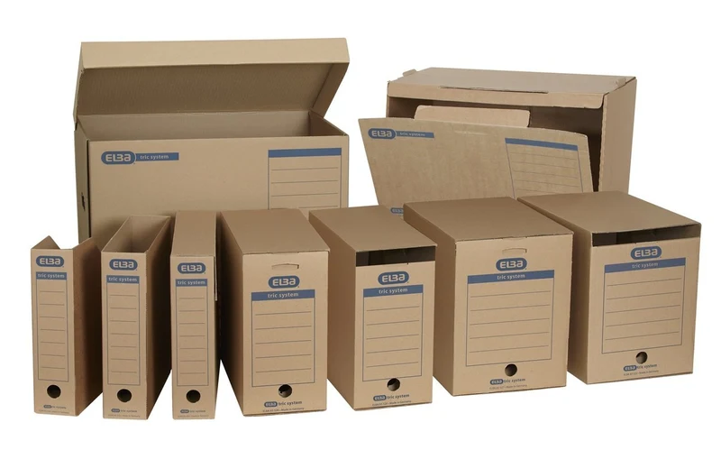 axisgo - Elba Archivbox tric system, mit Verschlusslasche, aus Wellpappe in braun, 12 Stück