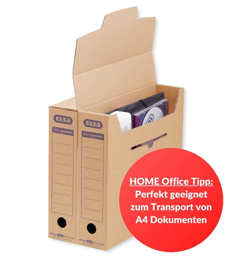axisgo - Elba Archivbox tric system, mit Verschlusslasche, aus Wellpappe in braun, 12 Stück