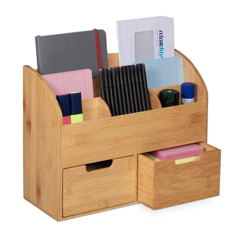 axisgo - Relaxdays Schreibtisch Organizer Bambus, natur