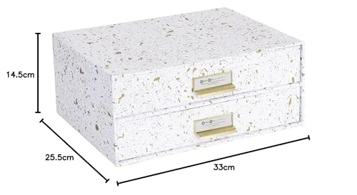 axisgo - BIGSO BIRGER Schubladenbox – Aufbewahrungsbox mit 2 Schubladen – Schreibtisch Ablage für Dokumente & Bürobedarf – Ablagesystem aus recycelter Faserplatte und Papier – gold gesprenkelt
