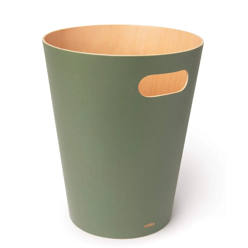 axisgo - Umbra Woodrow Abfalleimer – Zweifarbiger Holz Papierkorb für Büro, Badezimmer, Wohnzimmer und Mehr, 7,5l Fassungsvermögen, Salbei