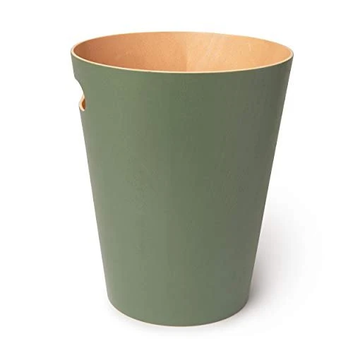 axisgo - Umbra Woodrow Abfalleimer – Zweifarbiger Holz Papierkorb für Büro, Badezimmer, Wohnzimmer und Mehr, 7,5l Fassungsvermögen, Salbei