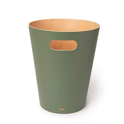 axisgo - Umbra Woodrow Abfalleimer – Zweifarbiger Holz Papierkorb für Büro, Badezimmer, Wohnzimmer und Mehr, 7,5l Fassungsvermögen, Salbei