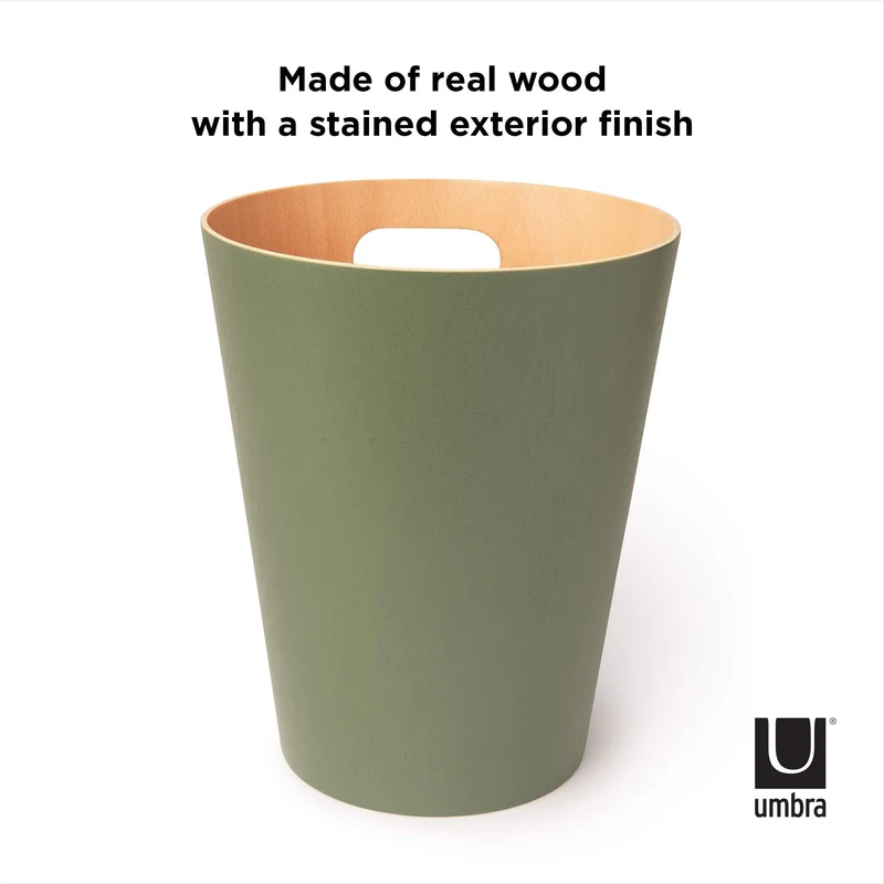 axisgo - Umbra Woodrow Abfalleimer – Zweifarbiger Holz Papierkorb für Büro, Badezimmer, Wohnzimmer und Mehr, 7,5l Fassungsvermögen, Salbei