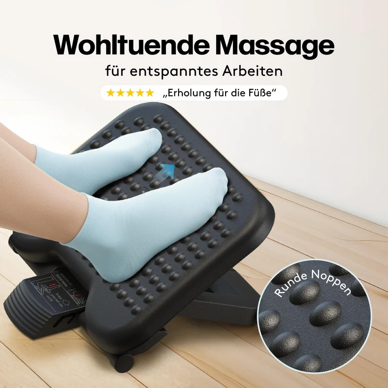 axisgo - ACROPAQ Fußstütze Schreibtisch - Fußstütze mit 3 verstellbaren Höhen, Massagefunktion, neigbar von -30° bis +30° für maximalen Komfort - Fusshocker, Stehmatte schreibtisch, Fußbank