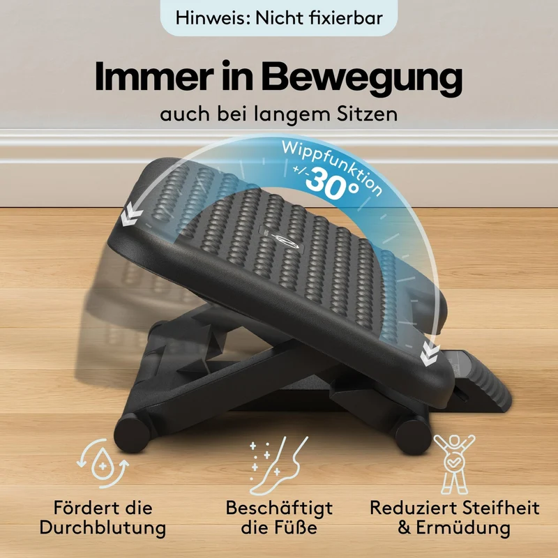 axisgo - ACROPAQ Fußstütze Schreibtisch - Fußstütze mit 3 verstellbaren Höhen, Massagefunktion, neigbar von -30° bis +30° für maximalen Komfort - Fusshocker, Stehmatte schreibtisch, Fußbank