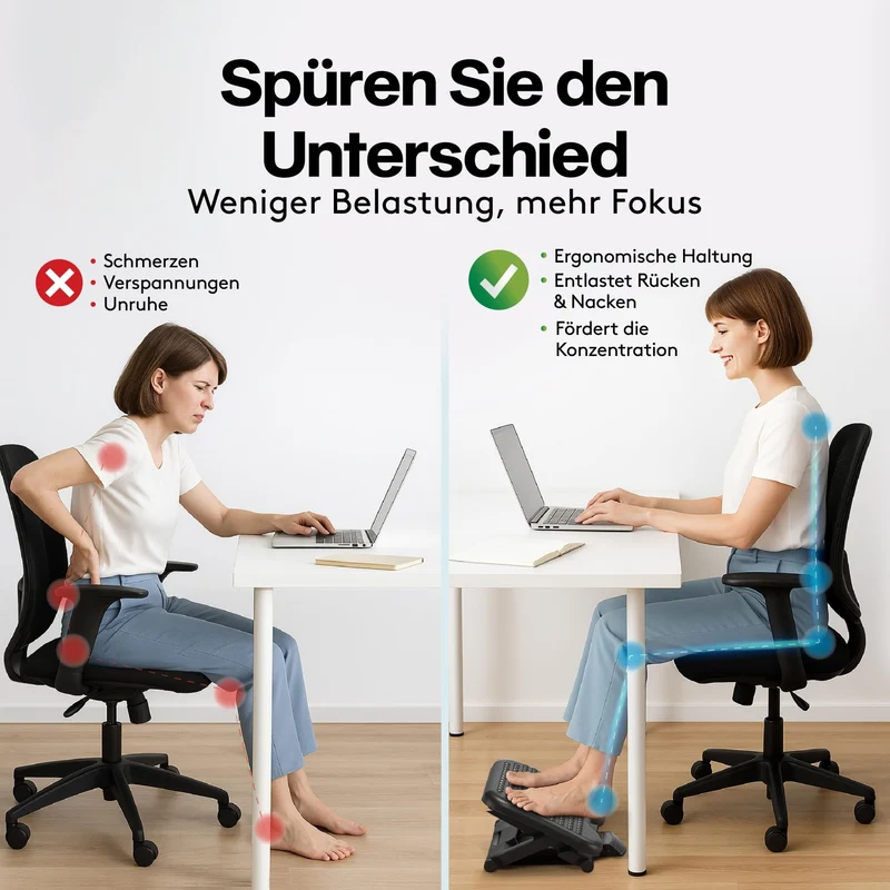 axisgo - ACROPAQ Fußstütze Schreibtisch - Fußstütze mit 3 verstellbaren Höhen, Massagefunktion, neigbar von -30° bis +30° für maximalen Komfort - Fusshocker, Stehmatte schreibtisch, Fußbank