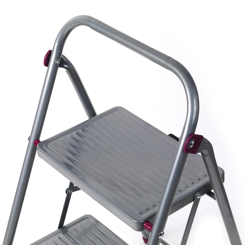 axisgo - Kleeneze zusammenklappbare 3-stufige Trittleiter, leichte Klappleiter für Heimwerker, sicheres Arbeiten, rutschfeste Trittstufen, robuster Stahl, Sicherheitsclip, 105 cm, rosa/grau, Tragkraft 150 kg