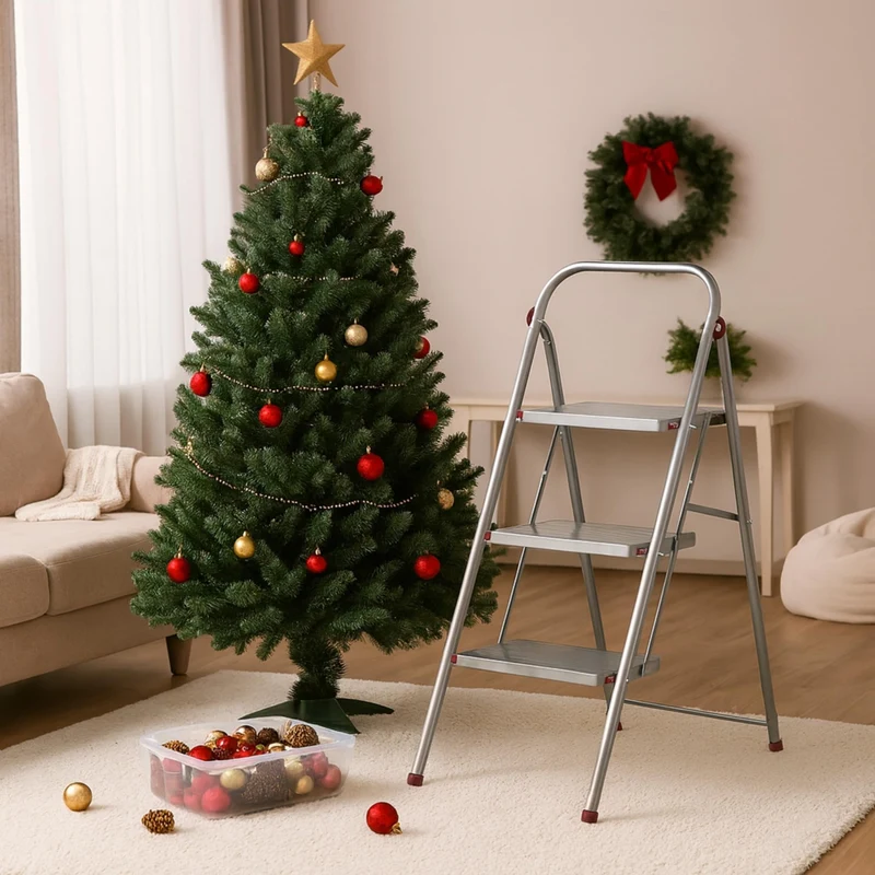 axisgo - Kleeneze zusammenklappbare 3-stufige Trittleiter, leichte Klappleiter für Heimwerker, sicheres Arbeiten, rutschfeste Trittstufen, robuster Stahl, Sicherheitsclip, 105 cm, rosa/grau, Tragkraft 150 kg