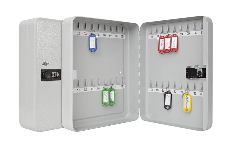 axisgo - Wedo 10243637 Schlüsselschrank für 36 Schlüssel 3-Stelliges Zahlenschloss, individuell einstellbar 24, 3 x 9, 4 x 30, 0 cm, Pulverbeschichtetes Stahlblech, inkl. Befestigung, lichtgrau