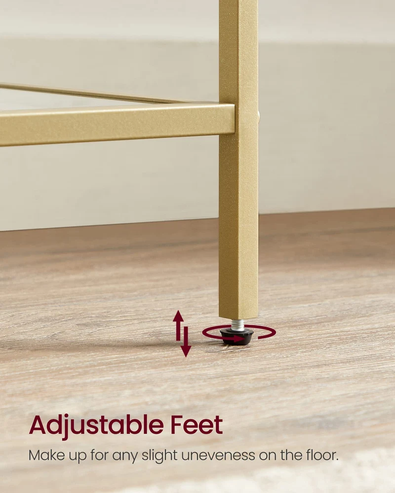 axisgo - VASAGLE Regal mit 5 Ablagen, Badregal, gehärtetes Glas, einfache Montage, für Badezimmer, Wohnzimmer, Küche, Büro, transparent-metallisches Gold LGT029A01