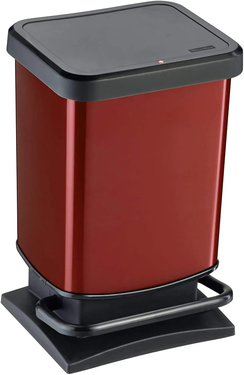 axisgo - Rotho Paso Mülleimer 20l mit Deckel, Kunststoff (PP recycelt) BPA-frei, rot, 20l (29.3 x 26.6 x 45.7 cm)