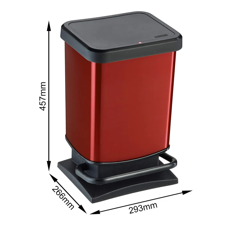 axisgo - Rotho Paso Mülleimer 20l mit Deckel, Kunststoff (PP recycelt) BPA-frei, rot, 20l (29.3 x 26.6 x 45.7 cm)