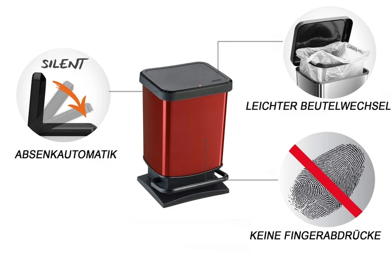 axisgo - Rotho Paso Mülleimer 20l mit Deckel, Kunststoff (PP recycelt) BPA-frei, rot, 20l (29.3 x 26.6 x 45.7 cm)