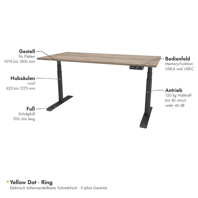 Yellow Dot · Ring – Schreibtisch elektrisch höhenverstellbar