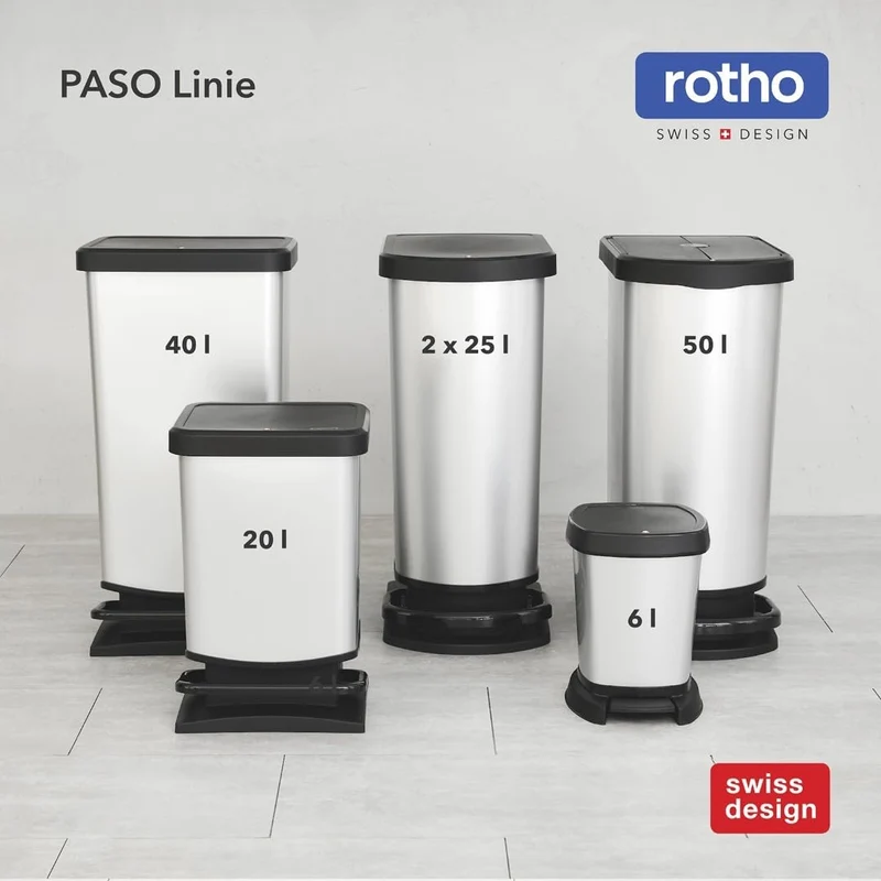 axisgo - Rotho Paso Mülleimer 20l mit Deckel, Kunststoff (PP recycelt) BPA-frei, blau, 20l (29.3 x 26.6 x 45.7 cm), Nicht zutreffend