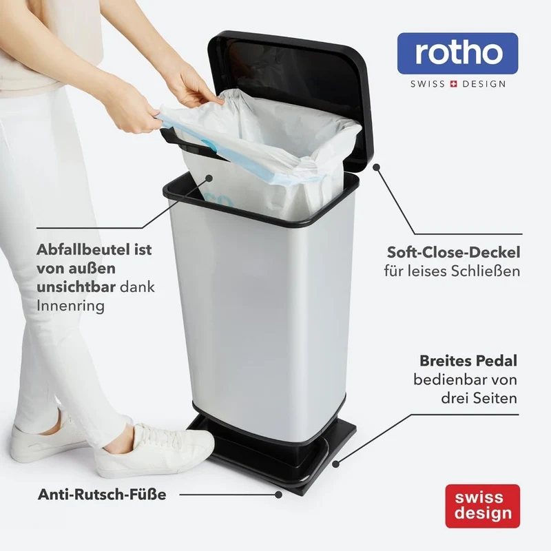 axisgo - Rotho Paso Mülleimer 20l mit Deckel, Kunststoff (PP recycelt) BPA-frei, blau, 20l (29.3 x 26.6 x 45.7 cm), Nicht zutreffend