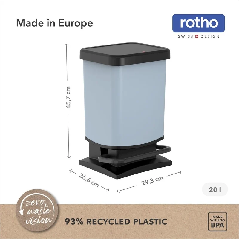 axisgo - Rotho Paso Mülleimer 20l mit Deckel, Kunststoff (PP recycelt) BPA-frei, blau, 20l (29.3 x 26.6 x 45.7 cm), Nicht zutreffend