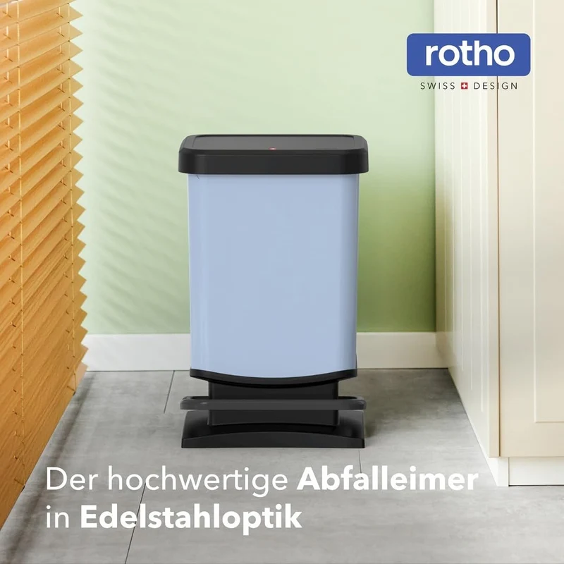 axisgo - Rotho Paso Mülleimer 20l mit Deckel, Kunststoff (PP recycelt) BPA-frei, blau, 20l (29.3 x 26.6 x 45.7 cm), Nicht zutreffend