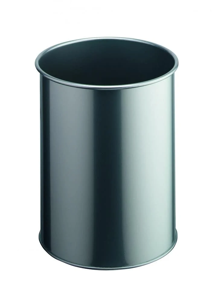 axisgo - Durable Papierkorb Metall rund 15 Liter, silber, 330123