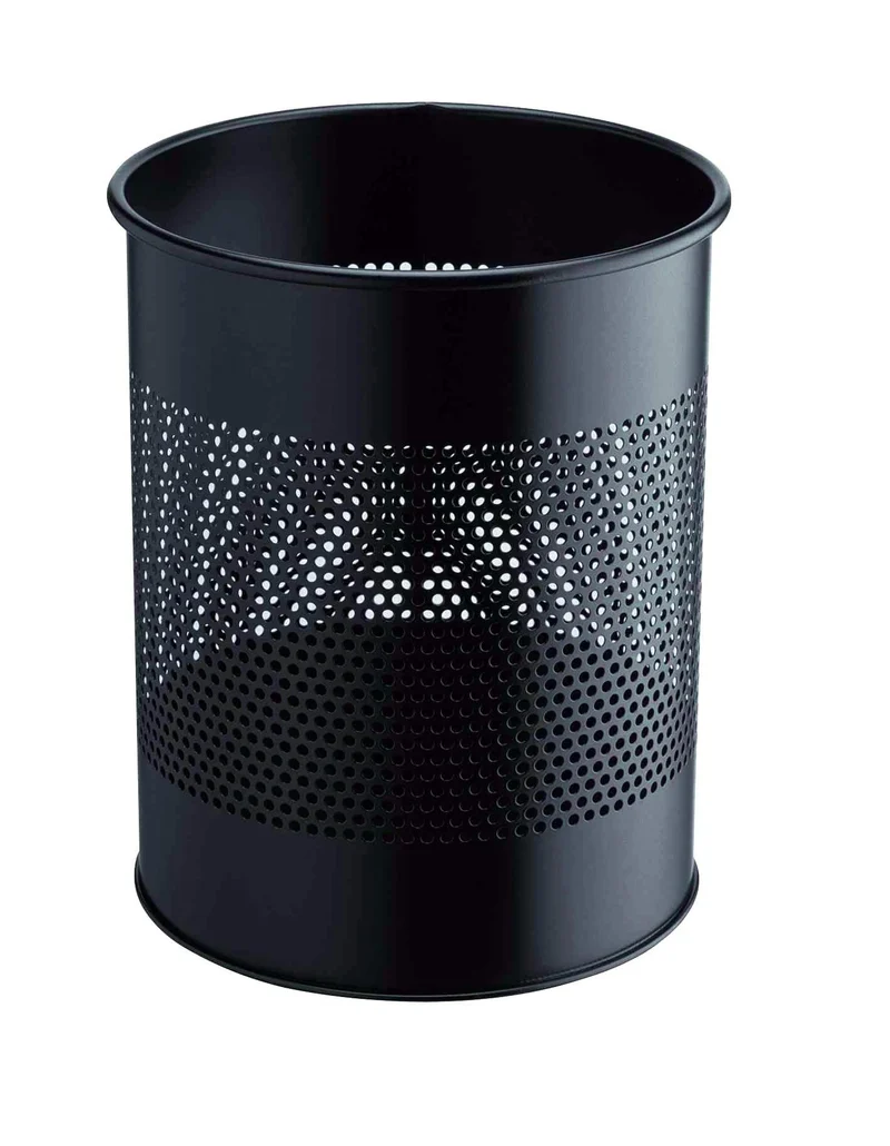axisgo - Durable Papierkorb Metall rund 15 Liter, Perforation 165 mm, schwarz, 331001