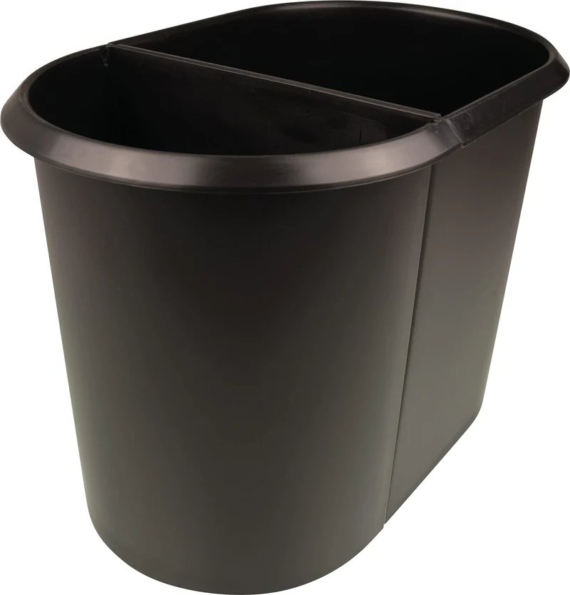 axisgo - helit H6103795 - Papierkorb „the double“, 20 Liter/9 Liter, oval, schwarz, Mülleimer 2 Fächer