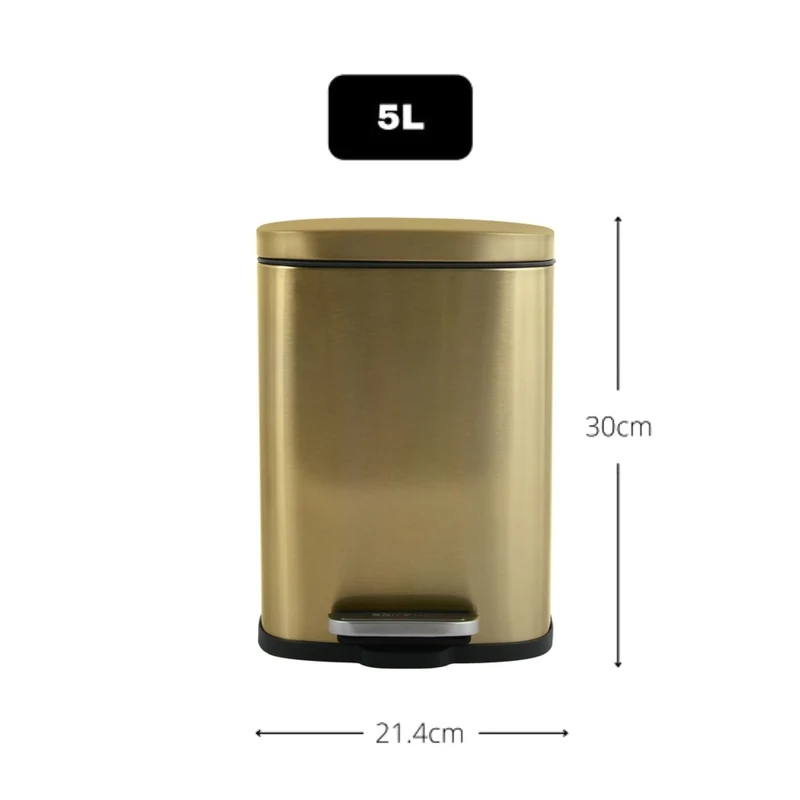 axisgo - Spirella - Badezimmer Mülleimer mit Fußpedal Modell Akira - Hochwertiger Edelstahl - Leise Schließfunktion Easy-Close - Gebürstetes Gold - 5L - Badaccessoires