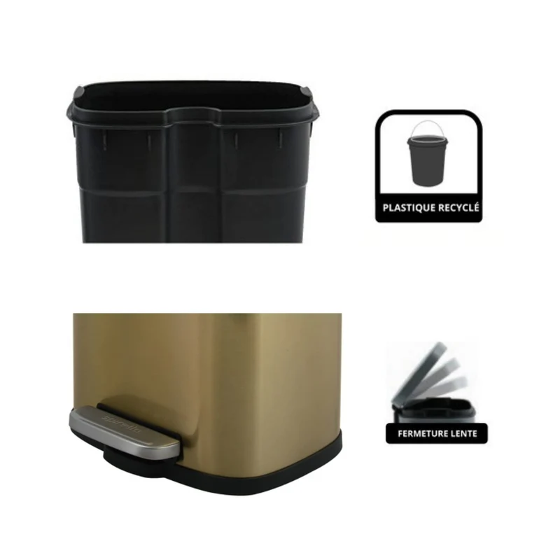 axisgo - Spirella - Badezimmer Mülleimer mit Fußpedal Modell Akira - Hochwertiger Edelstahl - Leise Schließfunktion Easy-Close - Gebürstetes Gold - 5L - Badaccessoires