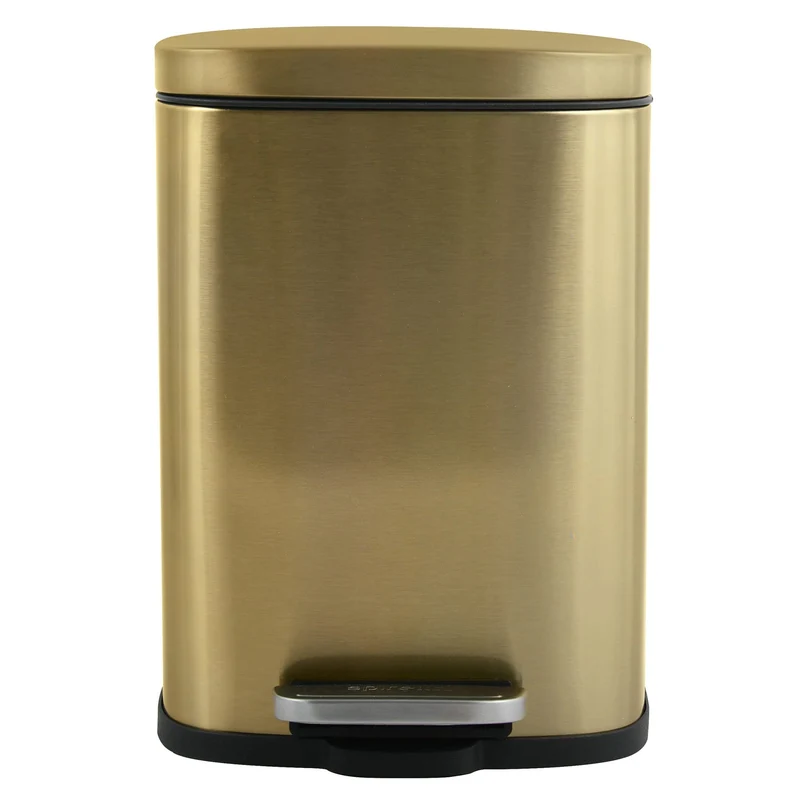 axisgo - Spirella - Badezimmer Mülleimer mit Fußpedal Modell Akira - Hochwertiger Edelstahl - Leise Schließfunktion Easy-Close - Gebürstetes Gold - 5L - Badaccessoires