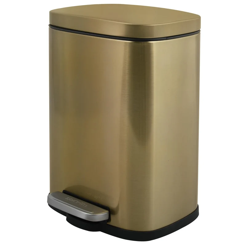 axisgo - Spirella - Badezimmer Mülleimer mit Fußpedal Modell Akira - Hochwertiger Edelstahl - Leise Schließfunktion Easy-Close - Gebürstetes Gold - 5L - Badaccessoires
