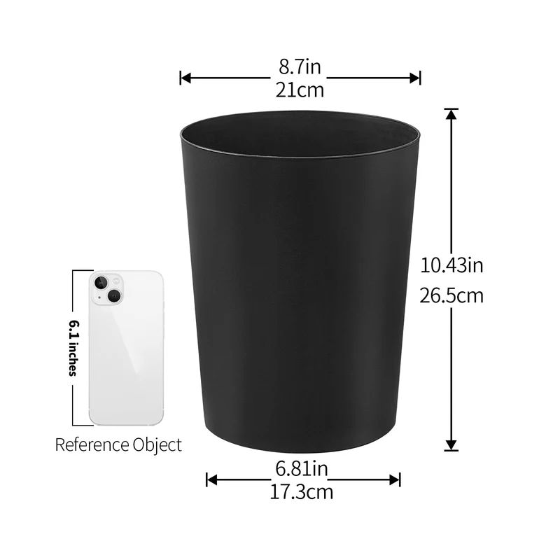 axisgo - Cetomo 7.2L*6 Mülleimer, Abfalleimer, Papierkorb, Müllbehälter, Plastikmülleimer, Abfallbehälter für Papierabfall, Büro, Schlafzimmer, Kunststoff (PP), Schwarz, 7.2L (21 x 17.3 x 26.5 cm), 6er Set