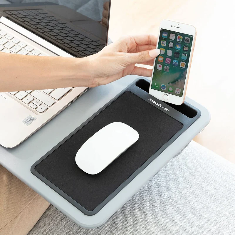 axisgo - InnovaGoods® Laptop-Schreibtisch mit XL-Sitzkissen Deskion, bequemes und ergonomisches Arbeiten oder Studieren mit Schreibtisch- und XL-Sitzkissendesign, ideal für Zuhause und Büro.