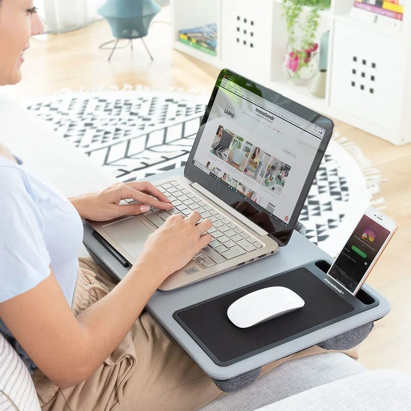 axisgo - InnovaGoods® Laptop-Schreibtisch mit XL-Sitzkissen Deskion, bequemes und ergonomisches Arbeiten oder Studieren mit Schreibtisch- und XL-Sitzkissendesign, ideal für Zuhause und Büro.