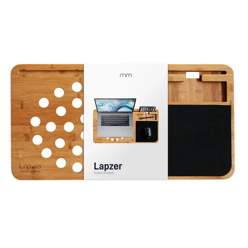 axisgo - mikamax - Lapzer Laptop Schreibtisch - Bambus - Luftlöcher - Betttisch - Laptoptisch - Knietablett - Schoßtablett - 59 x 31 x 2 cm