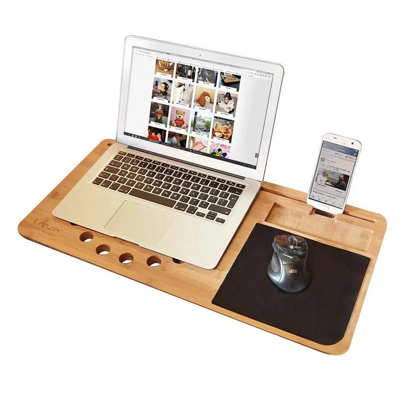 axisgo - mikamax - Lapzer Laptop Schreibtisch - Bambus - Luftlöcher - Betttisch - Laptoptisch - Knietablett - Schoßtablett - 59 x 31 x 2 cm