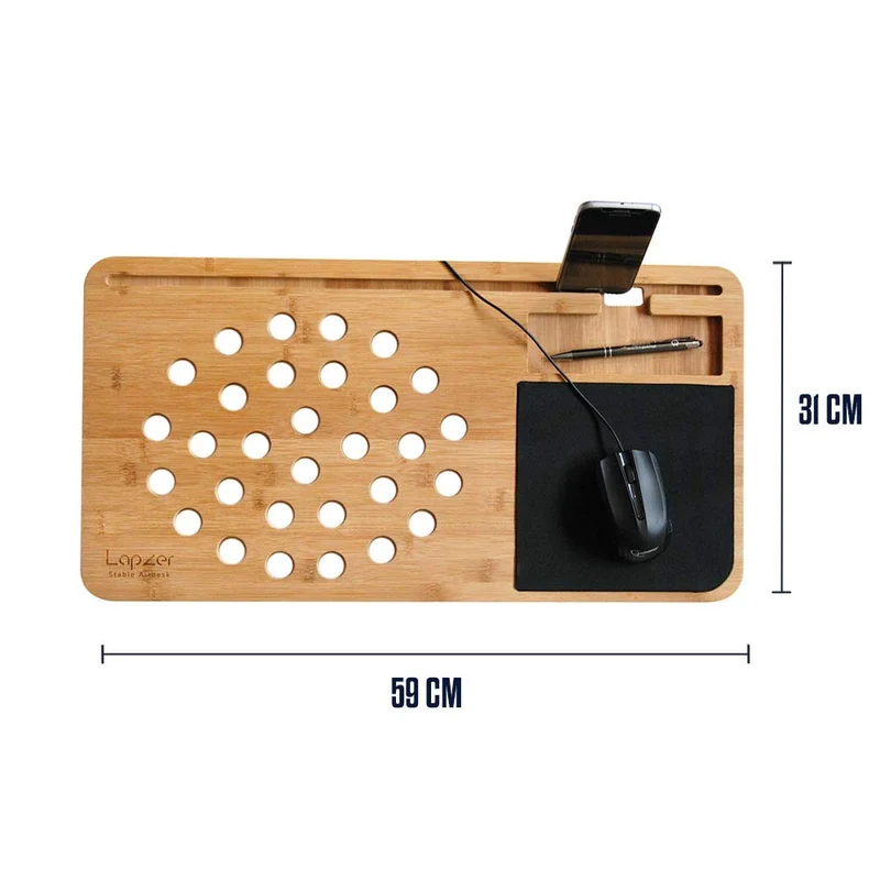 axisgo - mikamax - Lapzer Laptop Schreibtisch - Bambus - Luftlöcher - Betttisch - Laptoptisch - Knietablett - Schoßtablett - 59 x 31 x 2 cm