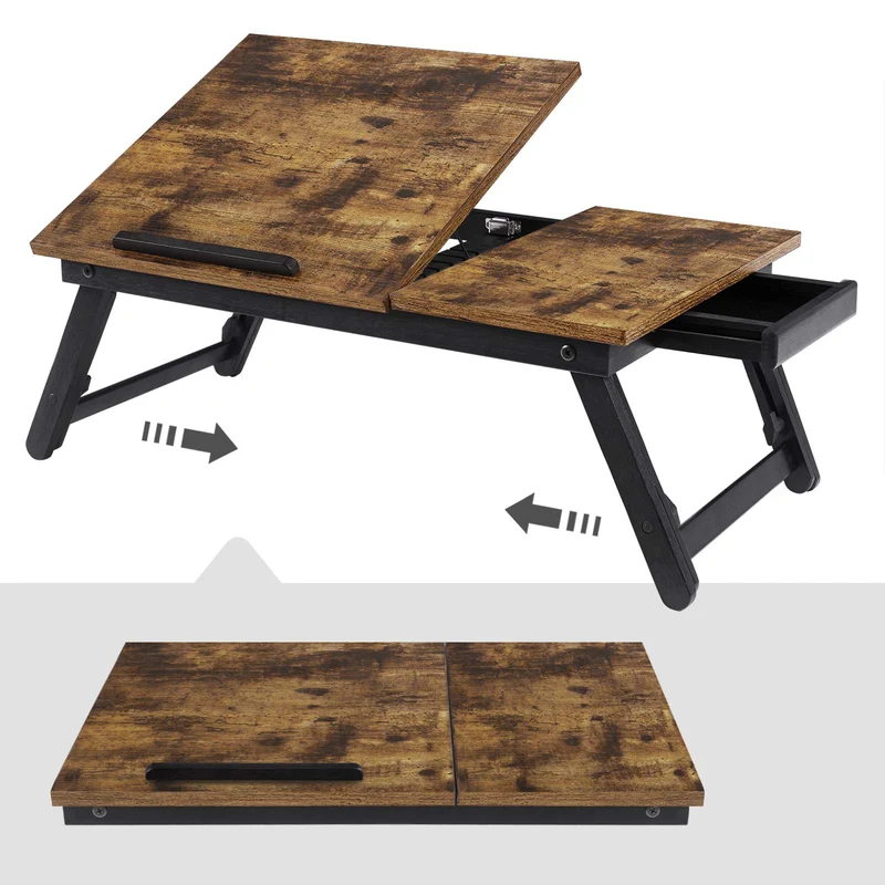 axisgo - SONGMICS Laptoptisch für Bett, Laptopständer, Winkel- und höhenverstellbar, klappbare Beine, für Laptops bis 15,6 Zoll, Arbeiten, Lesen, Frühstücken, Bambusbeine, Schublade, vintagebraun LLD105B01
