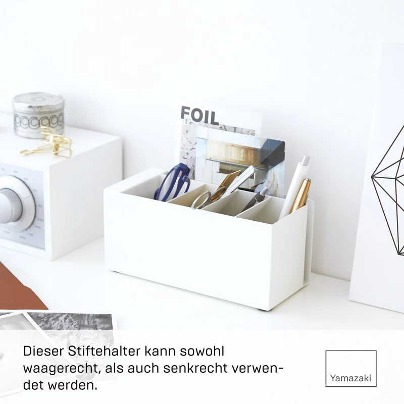 axisgo - Yamazaki 3319 TOWER Stiftehalter, weiß, Stahl, minimalistisch, 9 x 9 x 20 cm