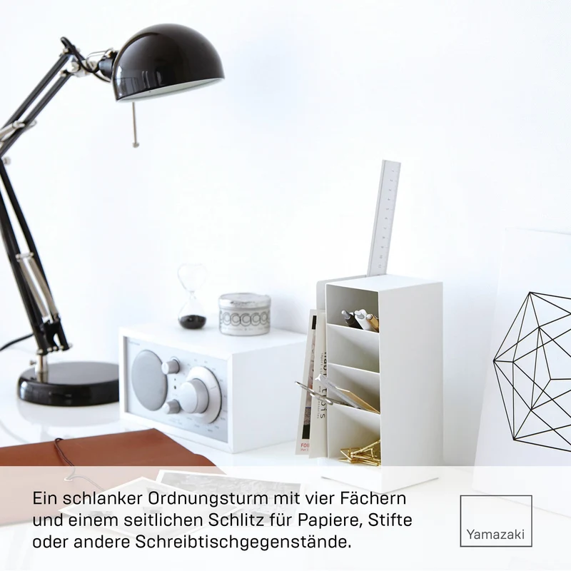 axisgo - Yamazaki 3319 TOWER Stiftehalter, weiß, Stahl, minimalistisch, 9 x 9 x 20 cm