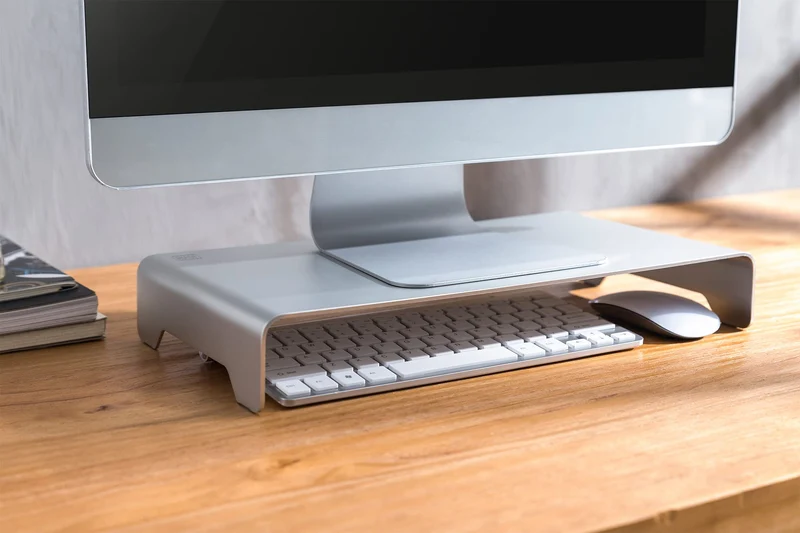 axisgo - DIGITUS Designer Monitor-Erhöhung aus Aluminium - Bildschirm-Ständer - Traglast 10 kg - Nicht Rutschend - Silber