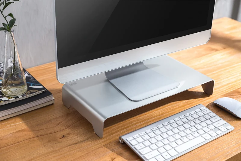 axisgo - DIGITUS Designer Monitor-Erhöhung aus Aluminium - Bildschirm-Ständer - Traglast 10 kg - Nicht Rutschend - Silber
