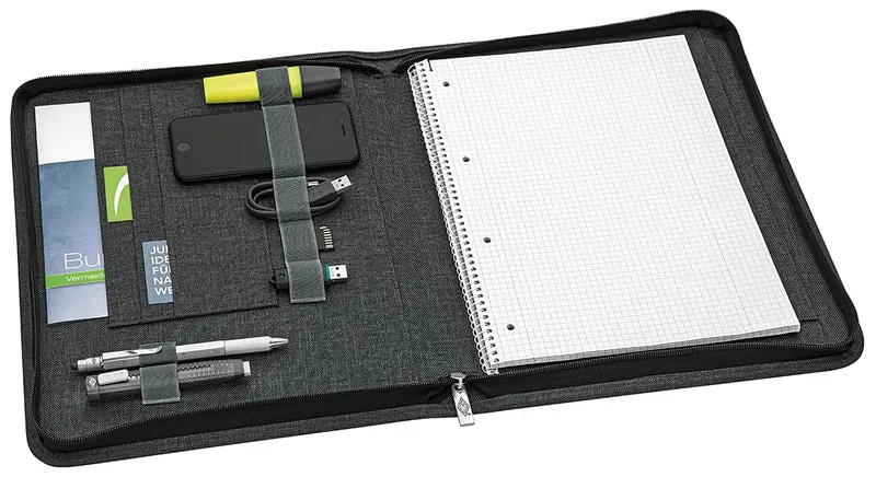 axisgo - WEDO A4 Schreibmappe mit Reißverschluss – universelle Writing Case & Organizer – Einschub von vier Seiten (auch für Linkshänder) – zahlreiche Fächer & Stifthalter – Polyester, grau