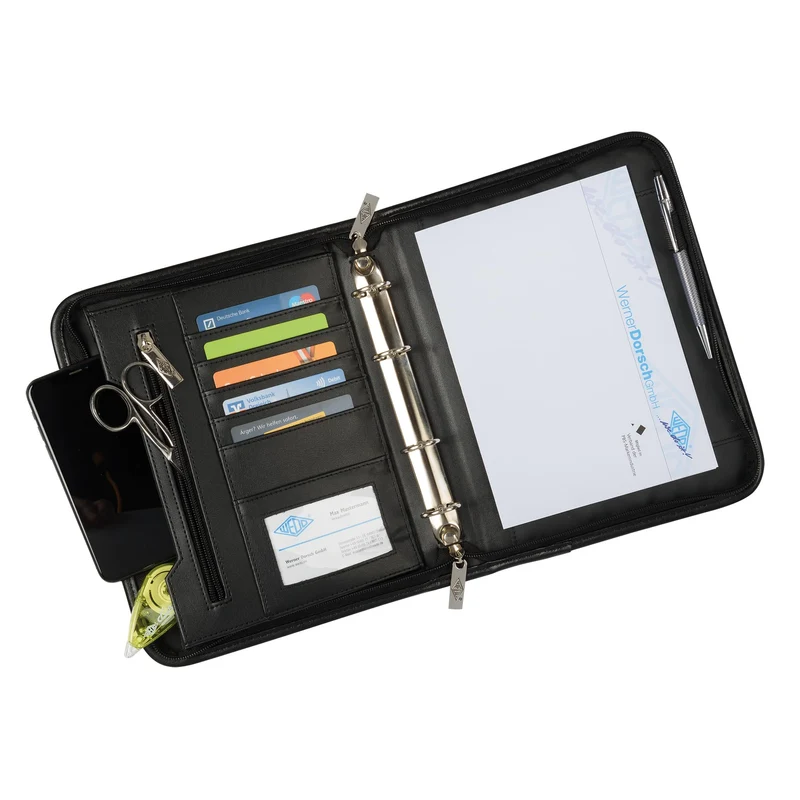 axisgo - WEDO Elegance A5 Konferenzmappe – Executive Organizer im Leder-Look mit 4-Ring-Mechanik, Karten- & Dokumentenfächern, Stifthalter, kompakt & stilvoll