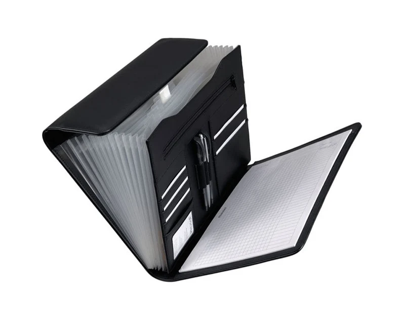 axisgo - Alassio 31511 - Fächermappe Vado mit 12 Fächern, DIN A4, ca. 33 x 26 x 4 cm, schwarz, aus Lederimitat